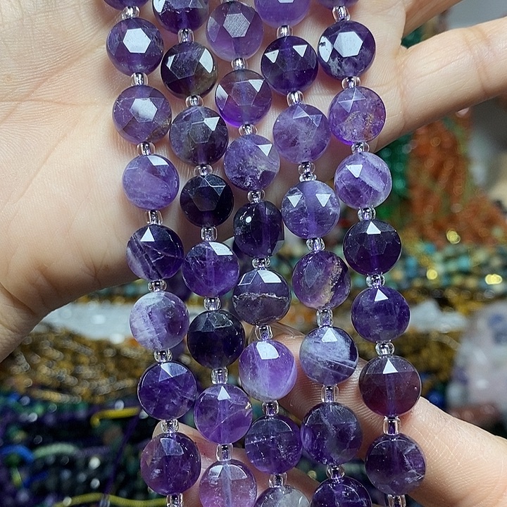 玛瑙/玉髓未镶嵌珠宝半成品天然紫水晶切面卡10mm