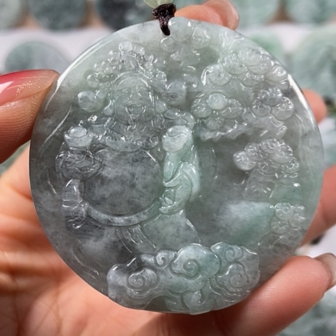 翡翠颈饰未镶嵌山水财神爷玉龙观音两面工福利