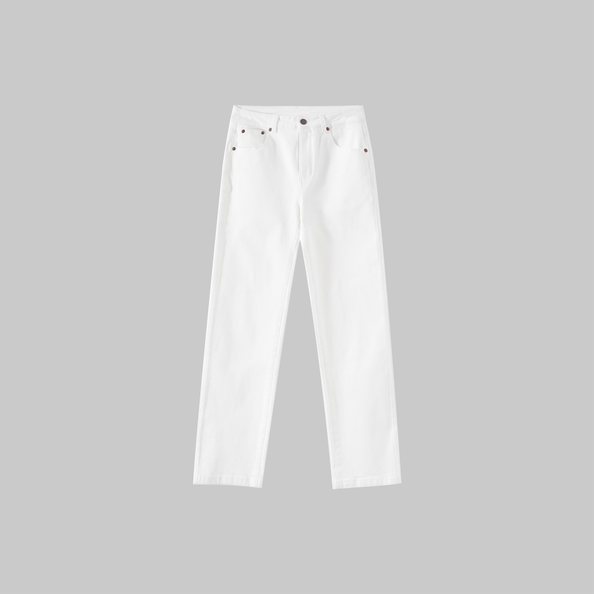 【DOUDOUCHENYI】白色简约高腰九分牛仔裤-24063