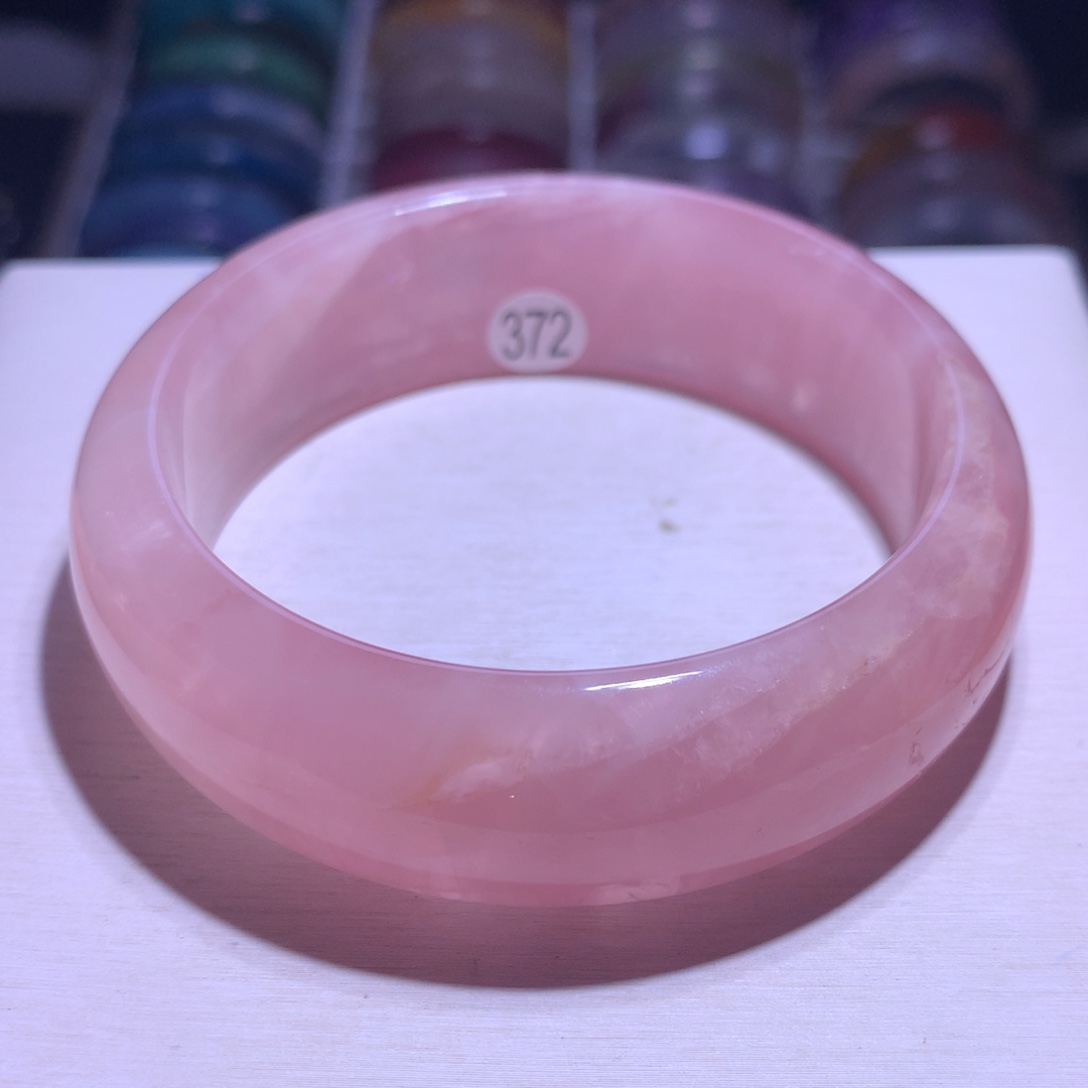 手镯水晶银S925镶嵌老矿粉晶61.1圈372