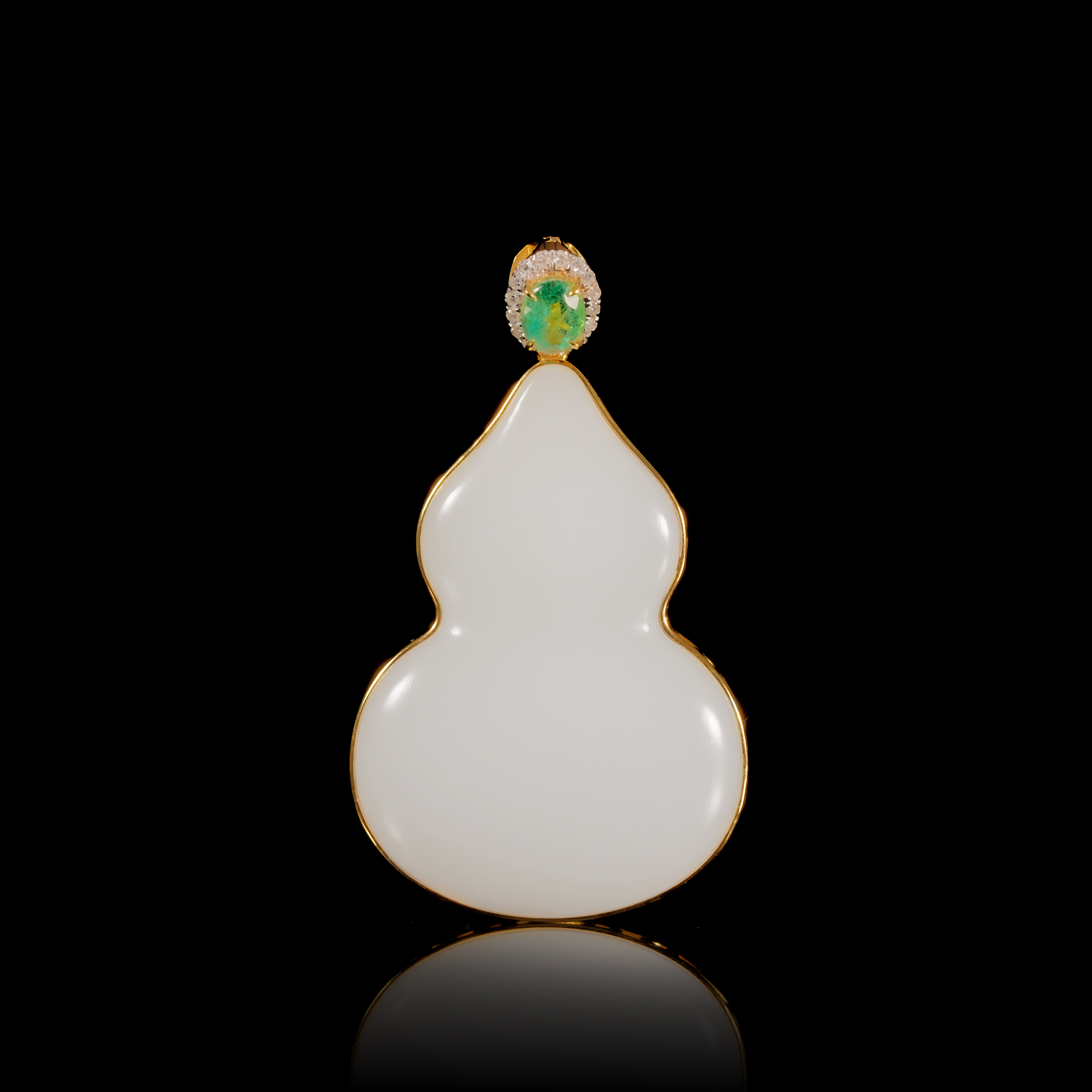 传世级 新疆和田玉白玉高定葫芦吊坠 18K金 43*25*12mm± H120807
