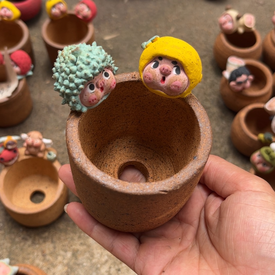 泥塑古镇炻陶花盆