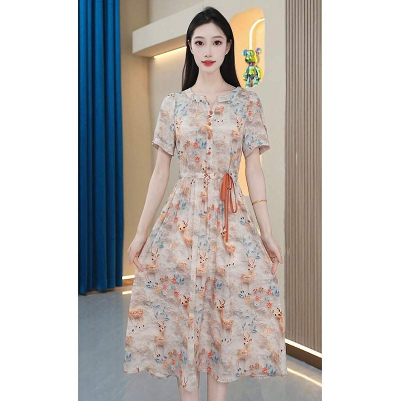 【KL-X195】2025夏季气质修身显瘦优雅碎花女装连衣裙大码洋气女