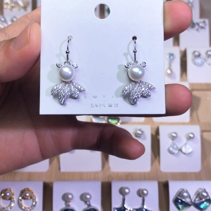 淡水珍珠耳饰银S925镶嵌