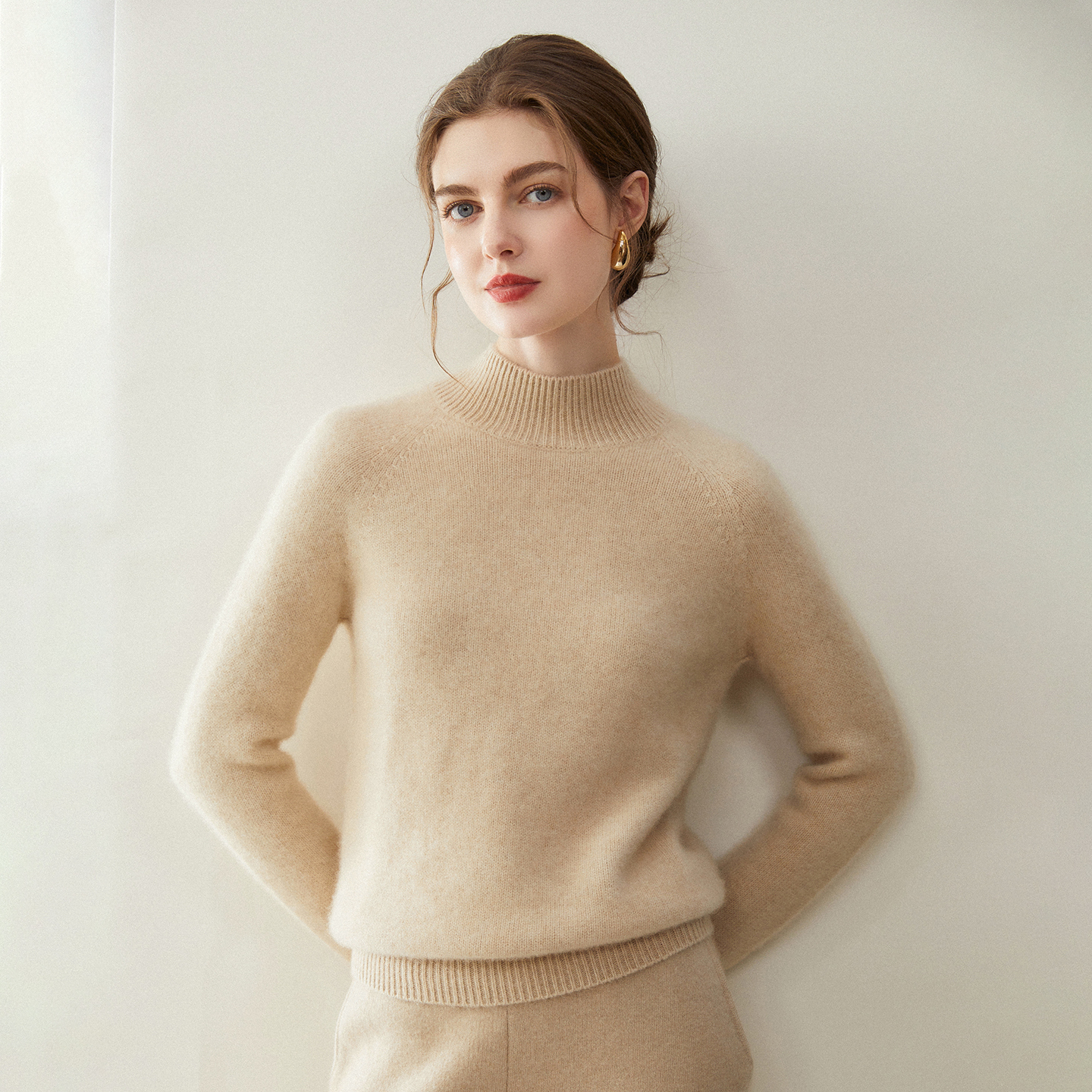 【双股线】100%纯山羊绒衫半高领女加厚套头毛衣插肩百搭针织打底衫