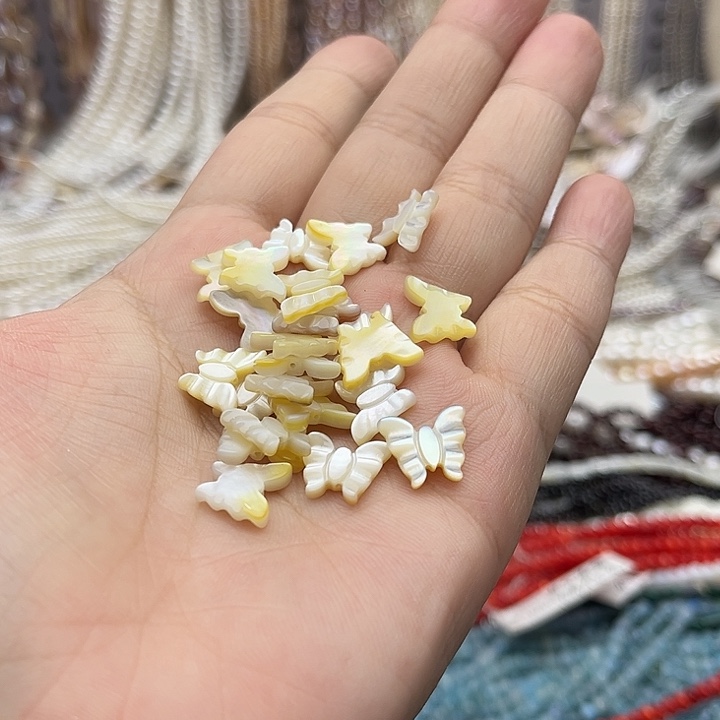 未镶嵌玛瑙/玉髓珠宝半成品4个11/10mm左右黄蝶贝蝴蝶