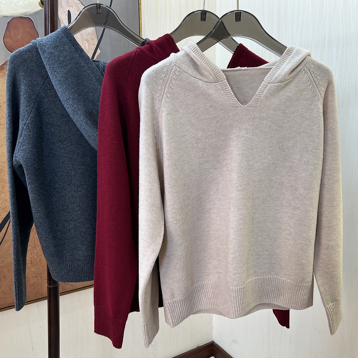 【嫩尼娅】小个子纯羊毛帽衫女套头加厚保暖连帽毛衣秋冬内搭可单穿