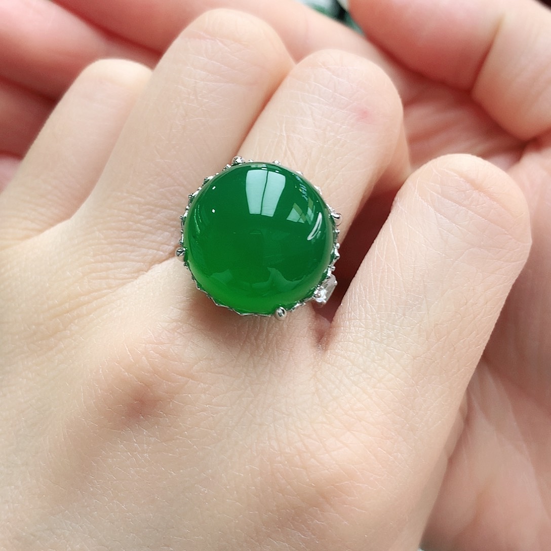 玛瑙/玉髓戒指银S925镶嵌