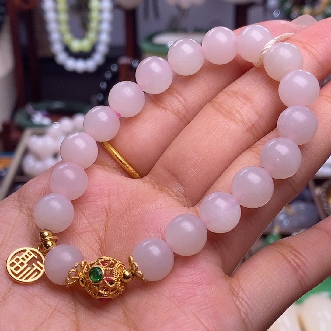 和田玉清货价红粉手链10m未镶嵌