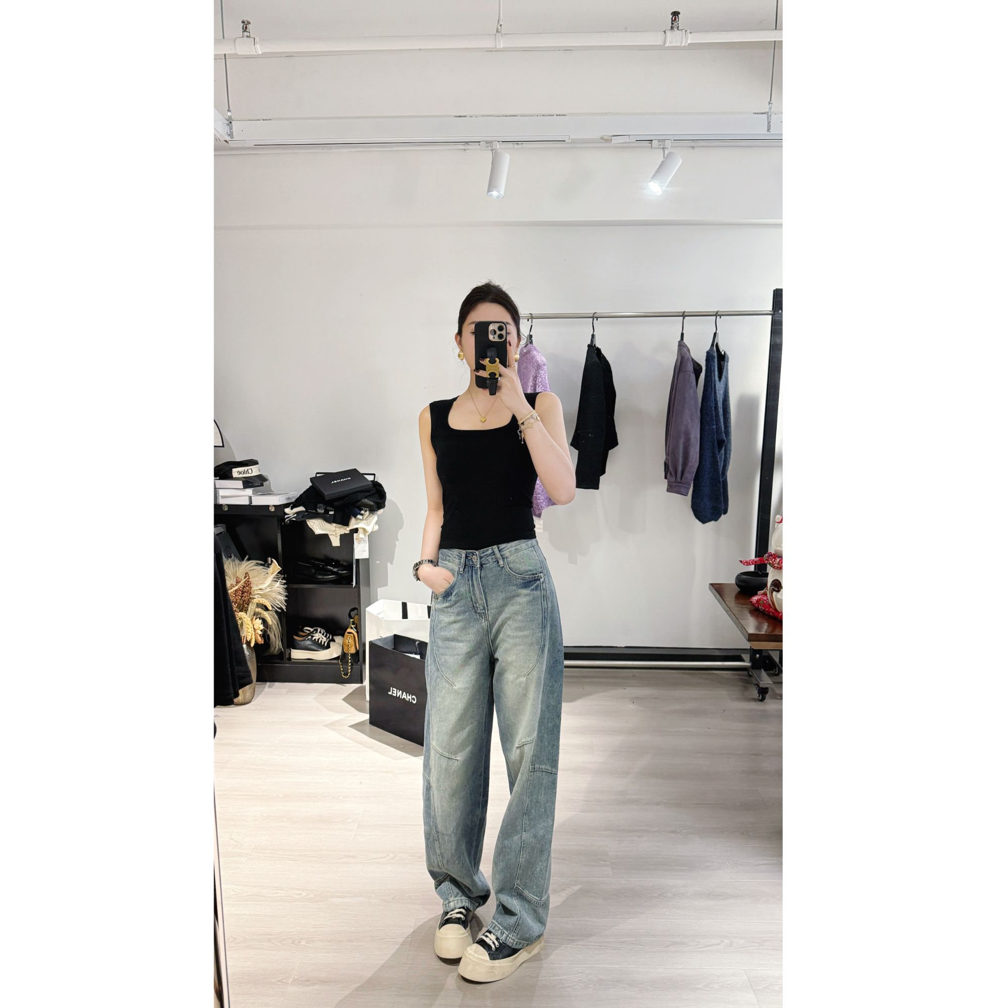 休闲风简约欧货南油原版秋冬直筒裤高腰长裤显瘦牛仔裤 K0137