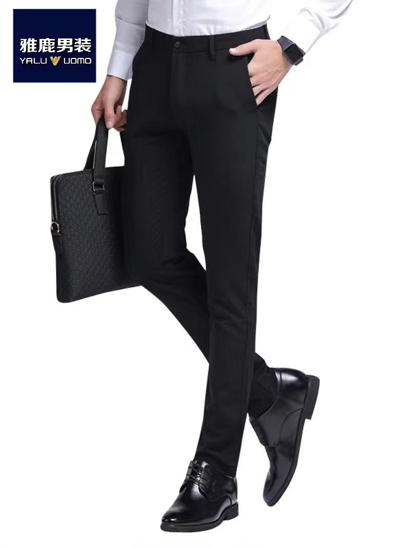 雅鹿正品男装新款秋冬弹力厚款保暖玉蚕丝商务休闲直筒男士修身裤