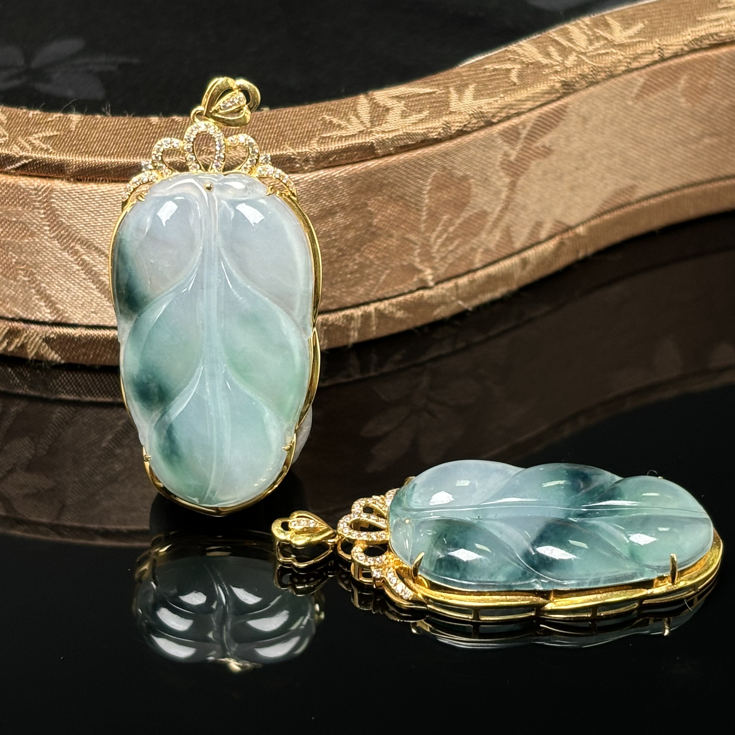 【老郑家】18k镶嵌翡翠叶子挂件（多样性发一件）不带链 1883