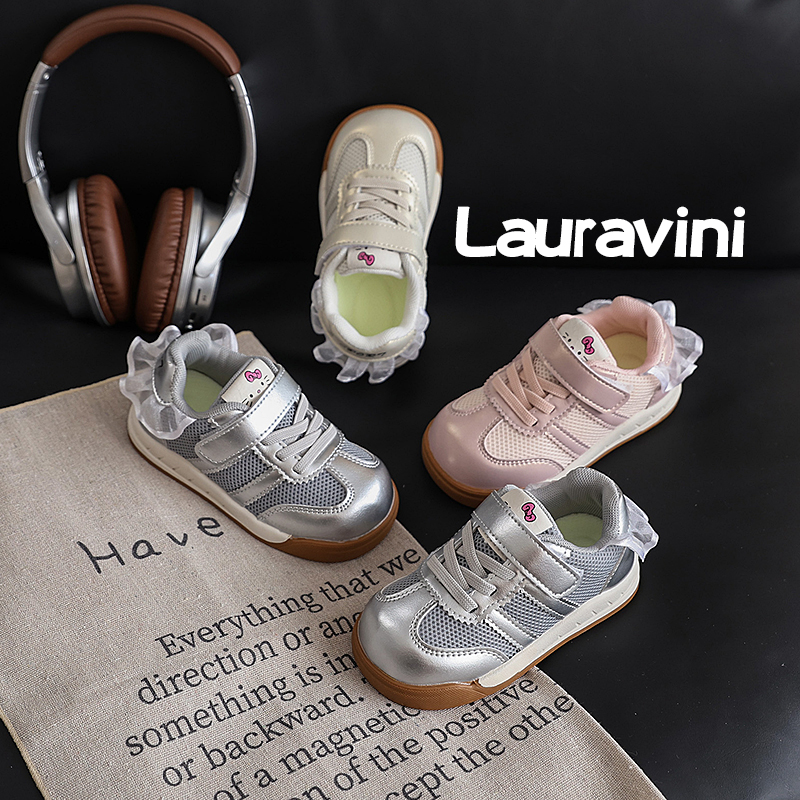 劳拉维尼儿童运动鞋女童德训鞋秋季休闲小白鞋中大童网面防滑板鞋