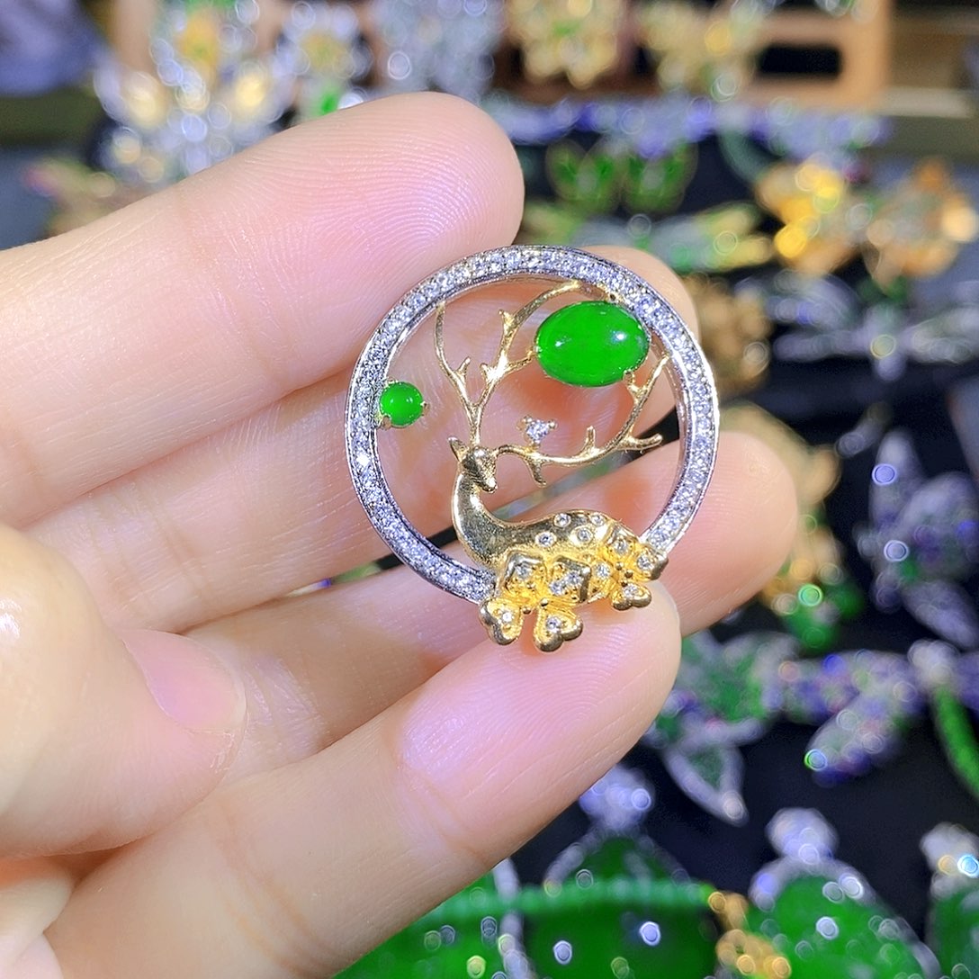 吊坠(不含链)银S925镶嵌翡翠