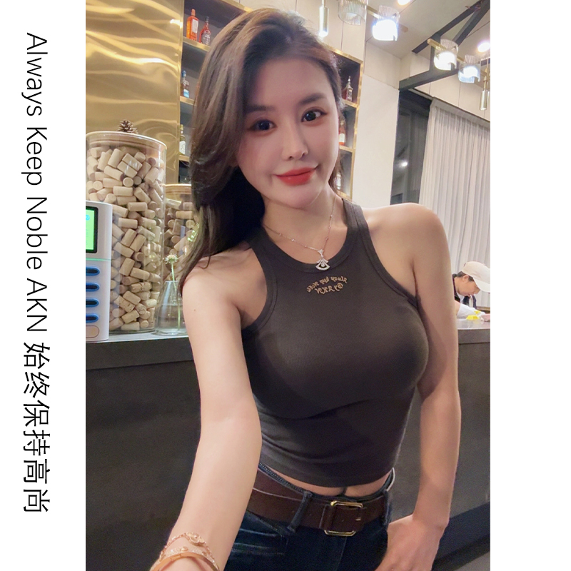 艾珂妮8116【抓绒细肩带背心】简约百搭抓绒圆领细肩带美背吊带背心