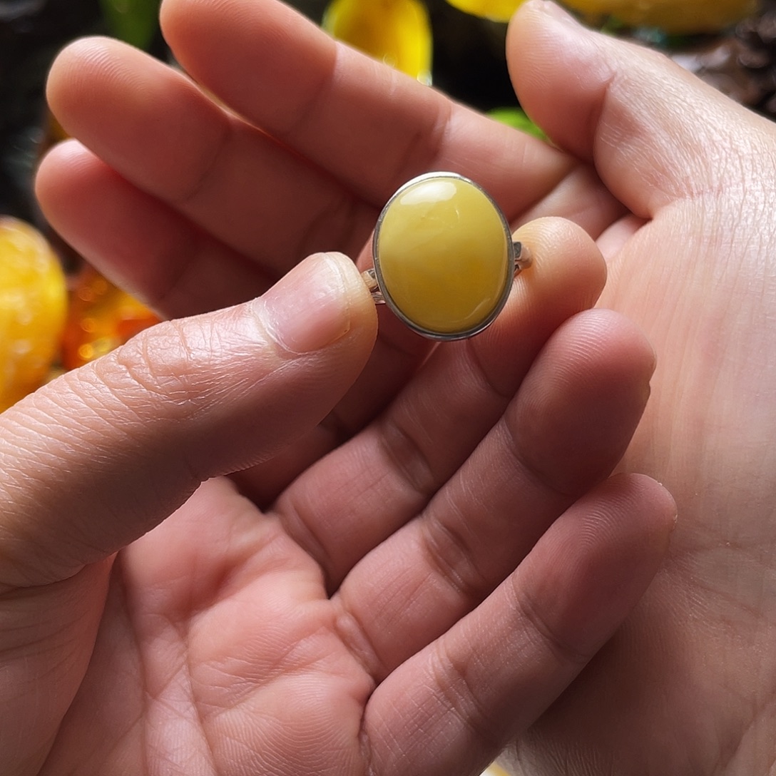 琥珀银S925镶嵌裸石戒指