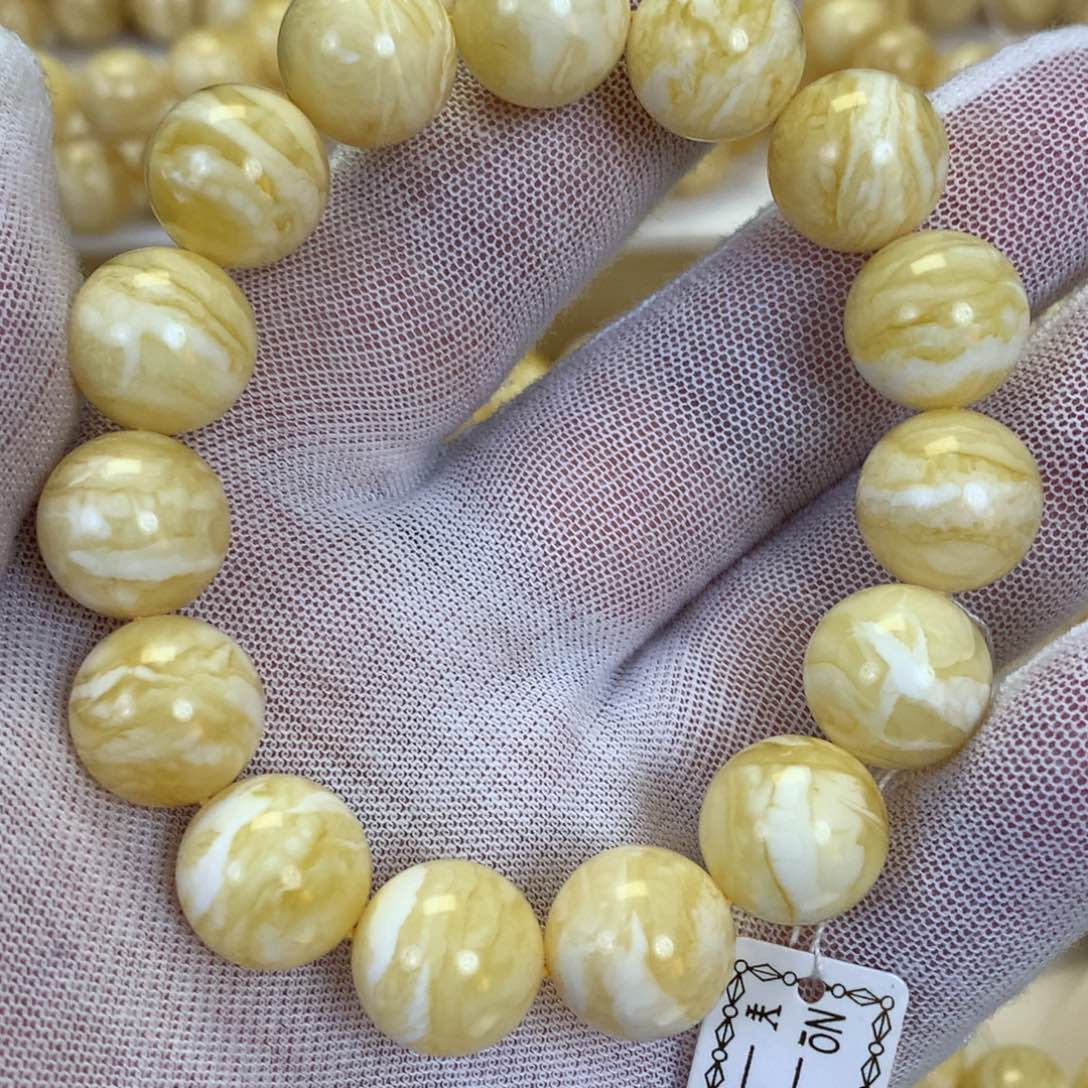 蜜蜡未镶嵌手串14.3m 24.6克 虎皮瓷白