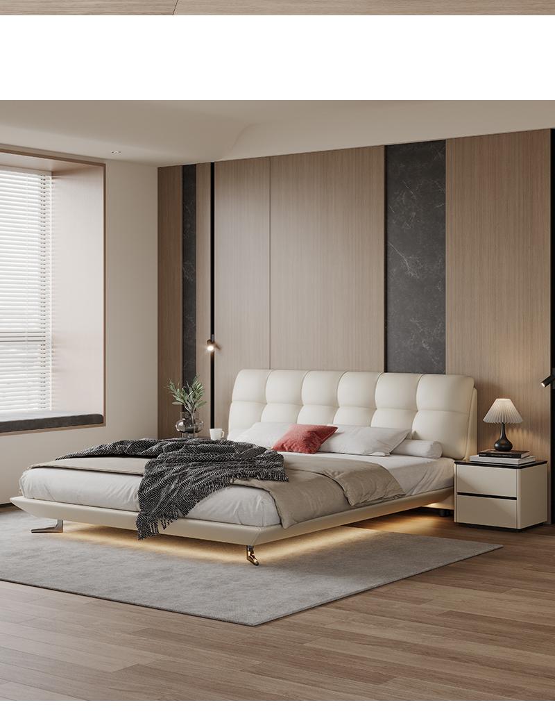 【大泡芙】现代简约奶油意式轻奢半青皮主卧双人床G