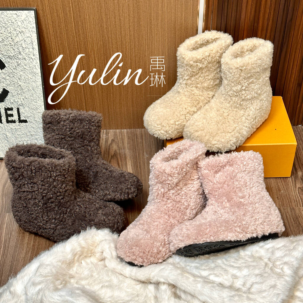 【YULIN】泰迪卷毛~软萌加绒厚底增高面包棉鞋雪地靴（1）