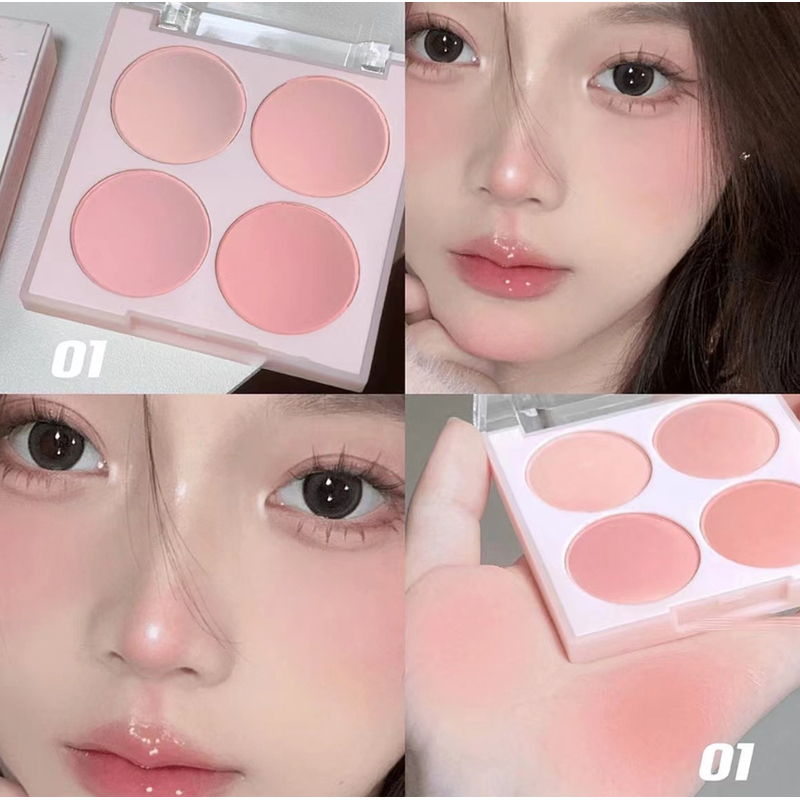 【送腮红刷】甜妹四色腮红显白自然裸妆哑光收缩色腮紫胭脂学生新手