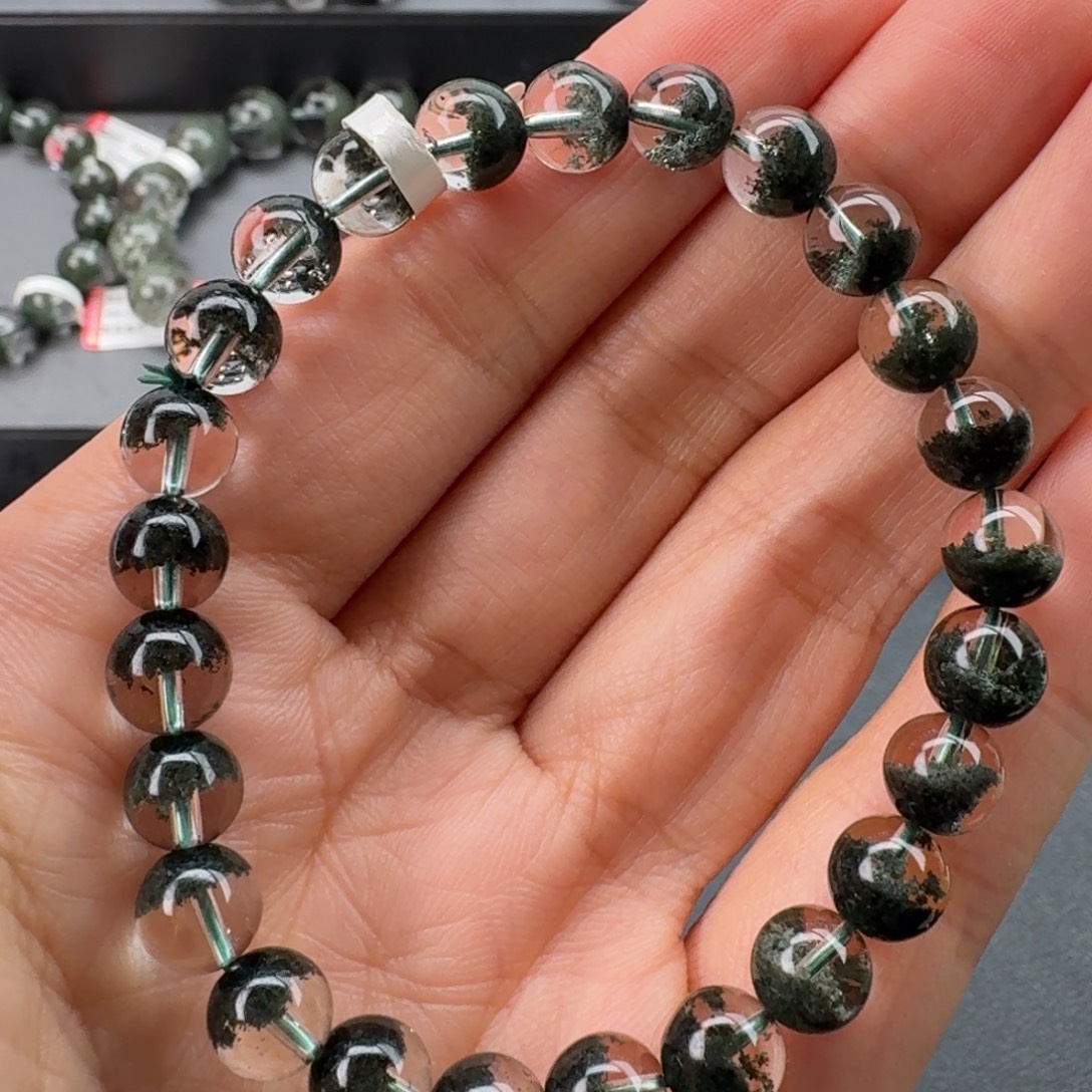 手链水晶未镶嵌天然绿幽灵聚宝盆毕业级7.7