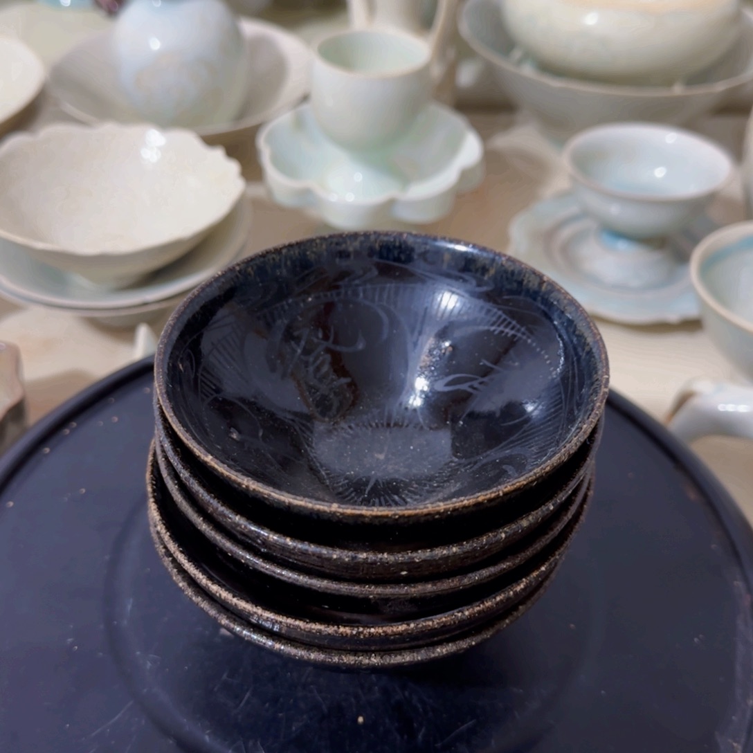 瓷片宝*吉州窑描金刻字主人茶盏