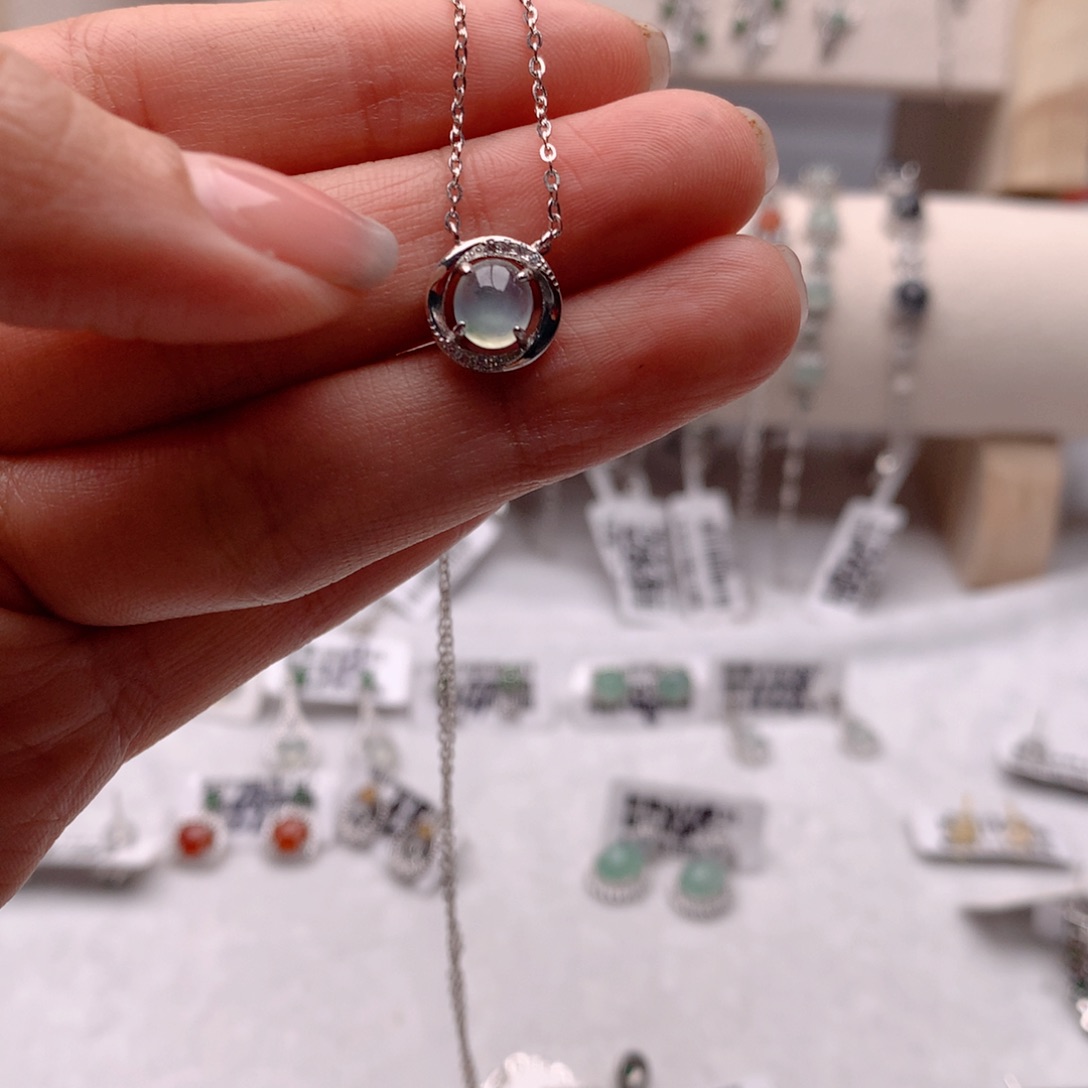 翡翠项链银S925镶嵌麦*～1111111