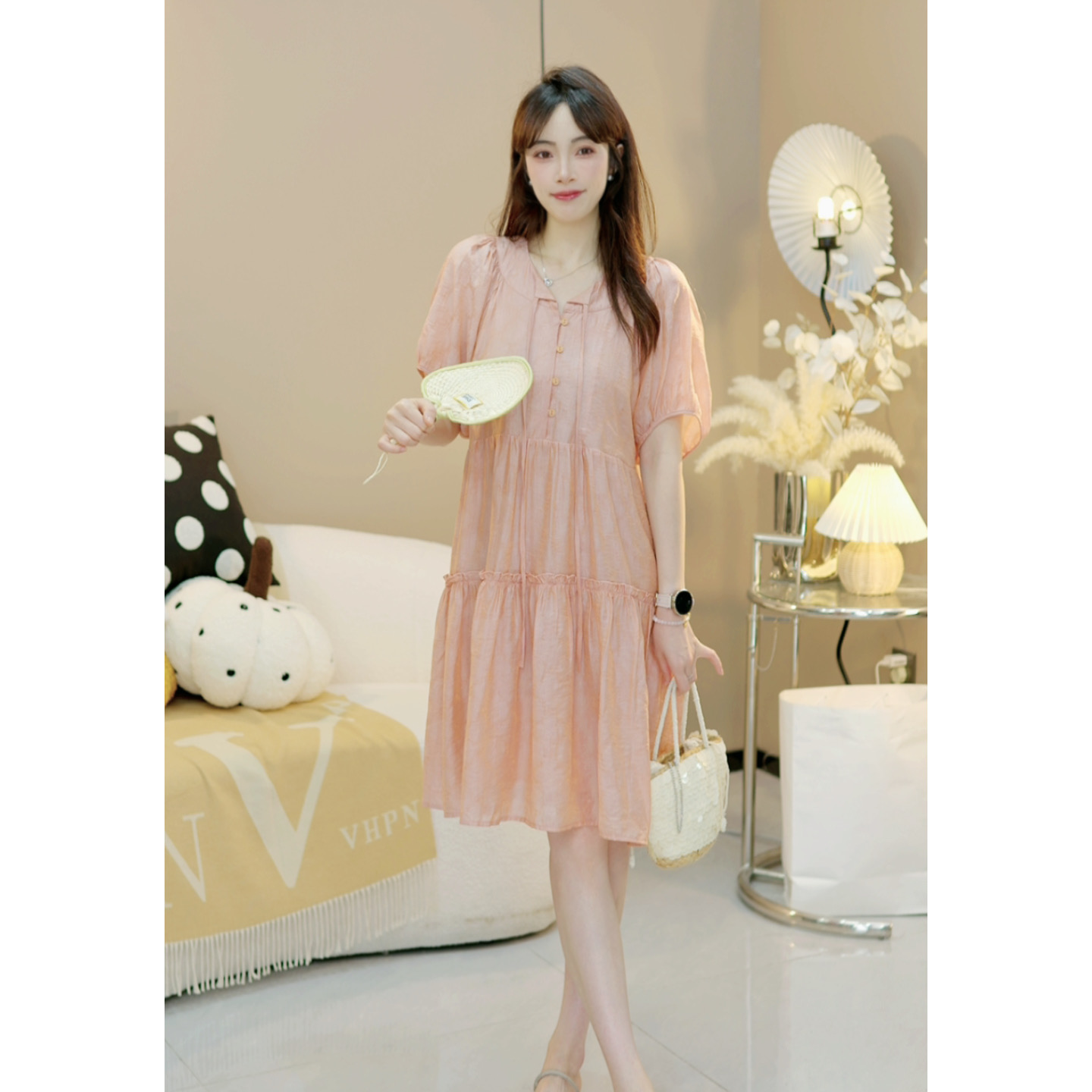 【海棠未眠X】夏季凉爽温柔系带复古设计感气质百搭连衣裙X156