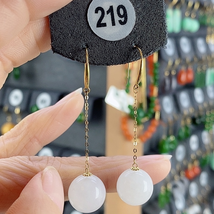 和田玉耳饰18K金镶嵌