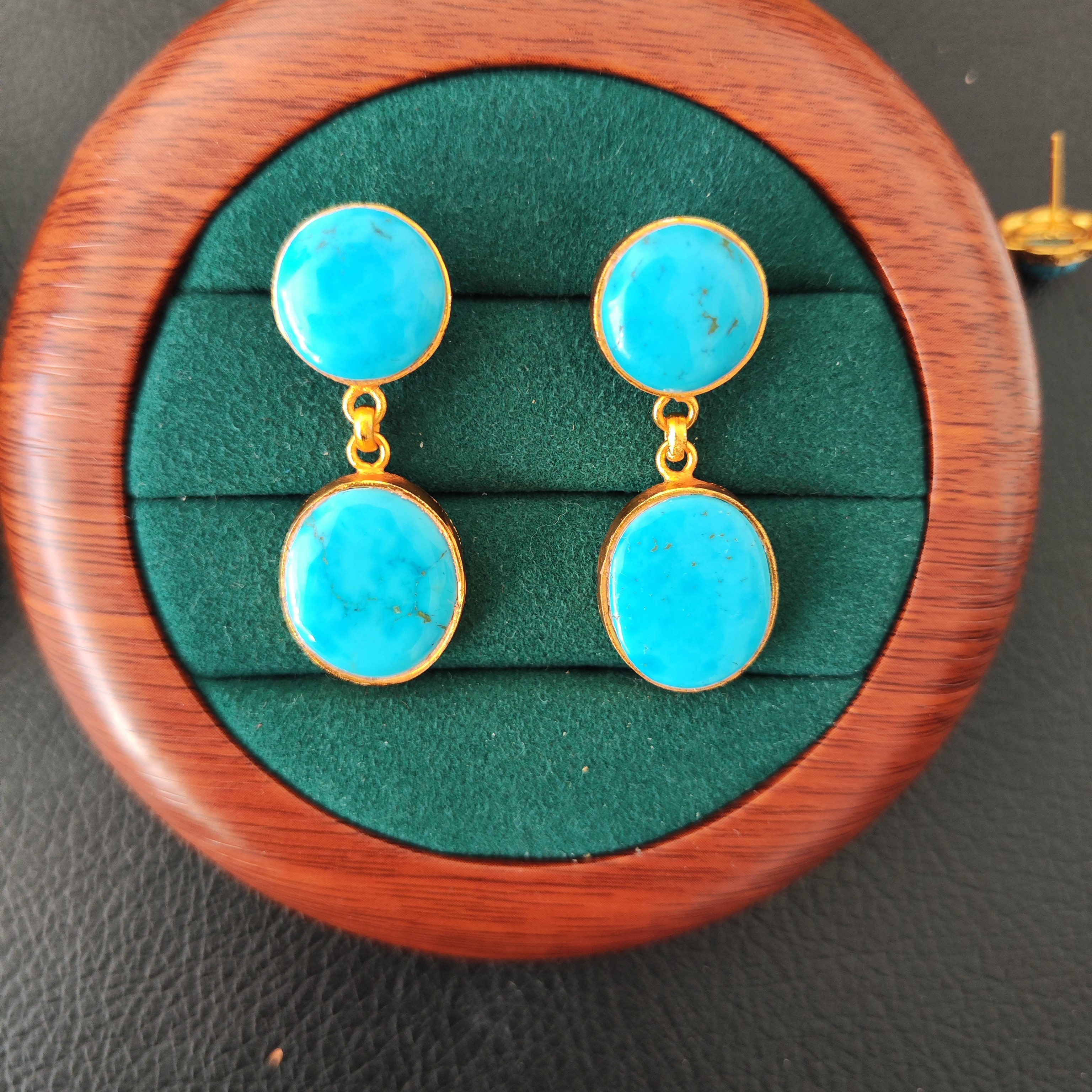 铜合金石英石耳饰 藏式民族风复古气质百搭新款耳环蓝色古风