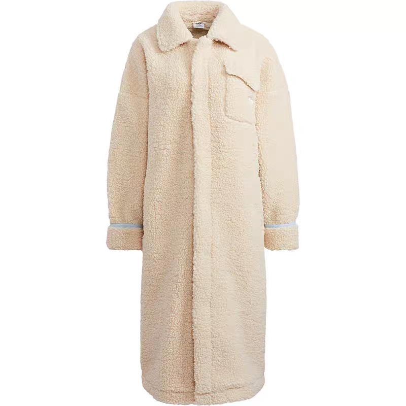 阿迪达斯三叶草女子时尚百搭羊羔绒保暖中长茄克上衣外套 HC0308