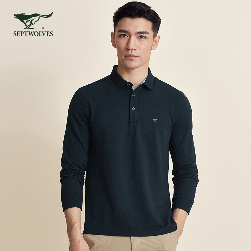 七匹狼官方正品亲肤柔软百搭休闲春秋翻领T恤纯棉长袖polo衫1888