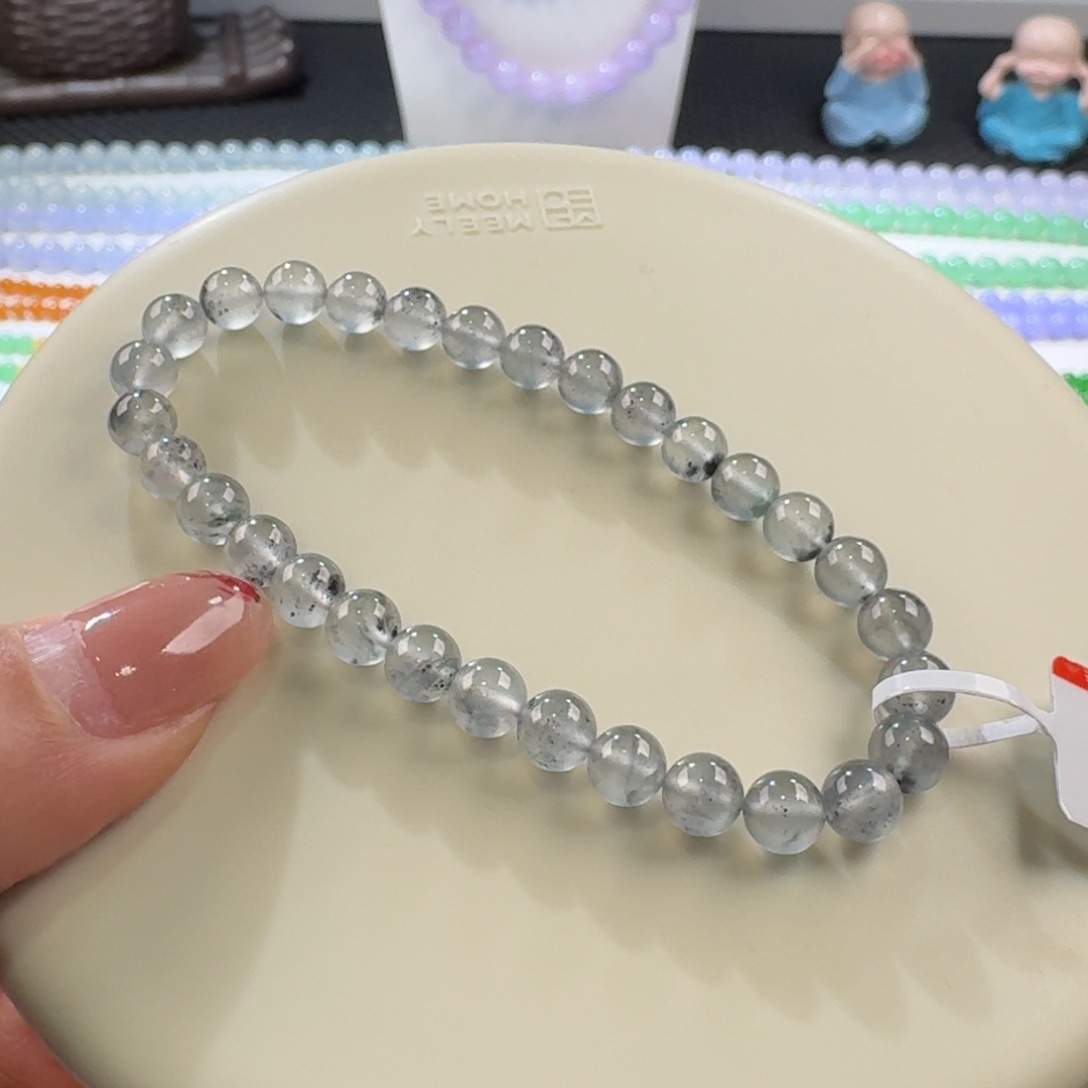 翡翠手链未镶嵌黑钢单圈6mm