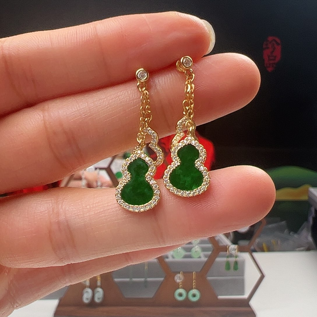 银S925镶嵌翡翠耳饰