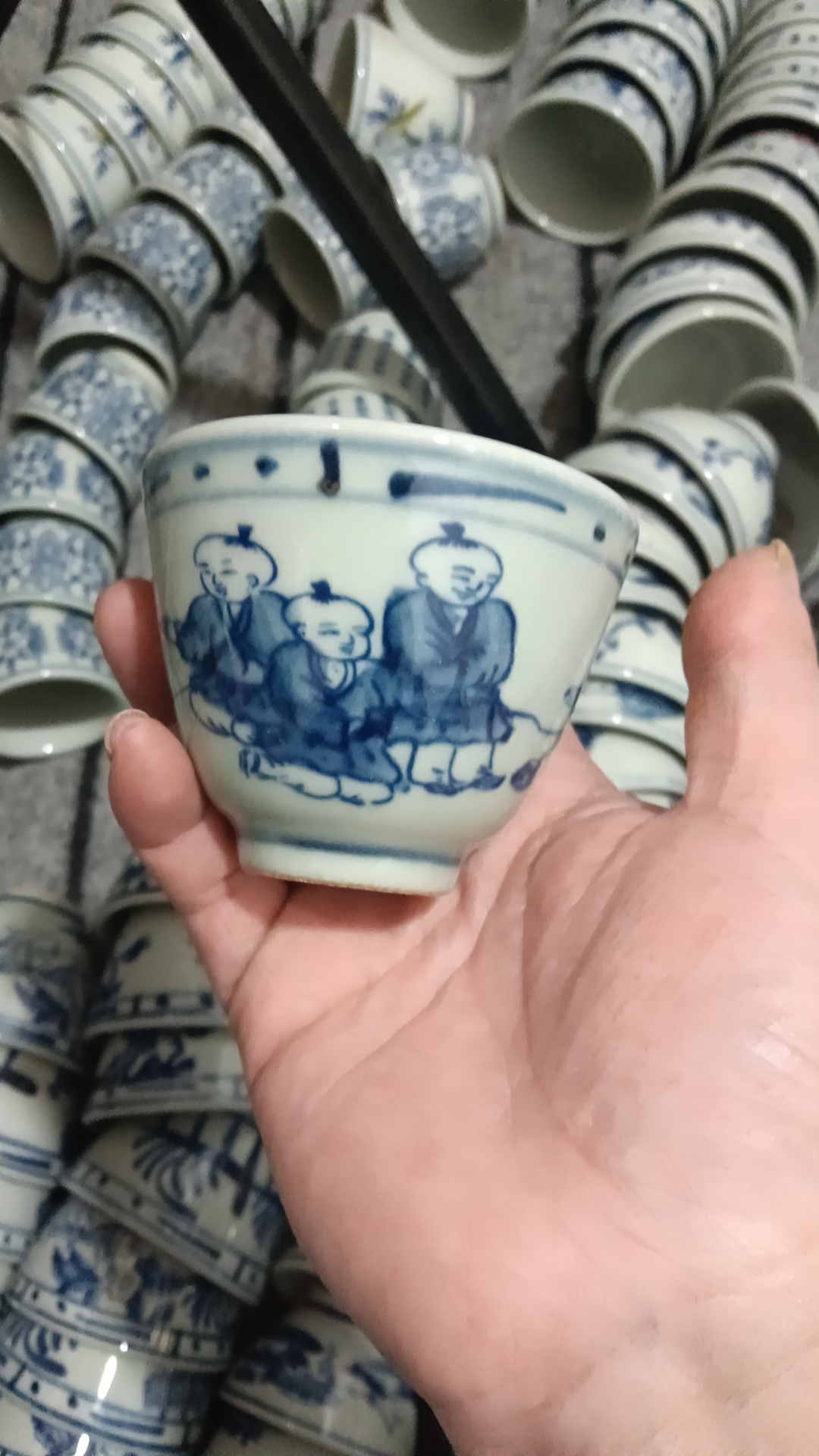 景德镇民窑青花釉下主人杯茶具婴戏杯单杯茶杯陶瓷容量100