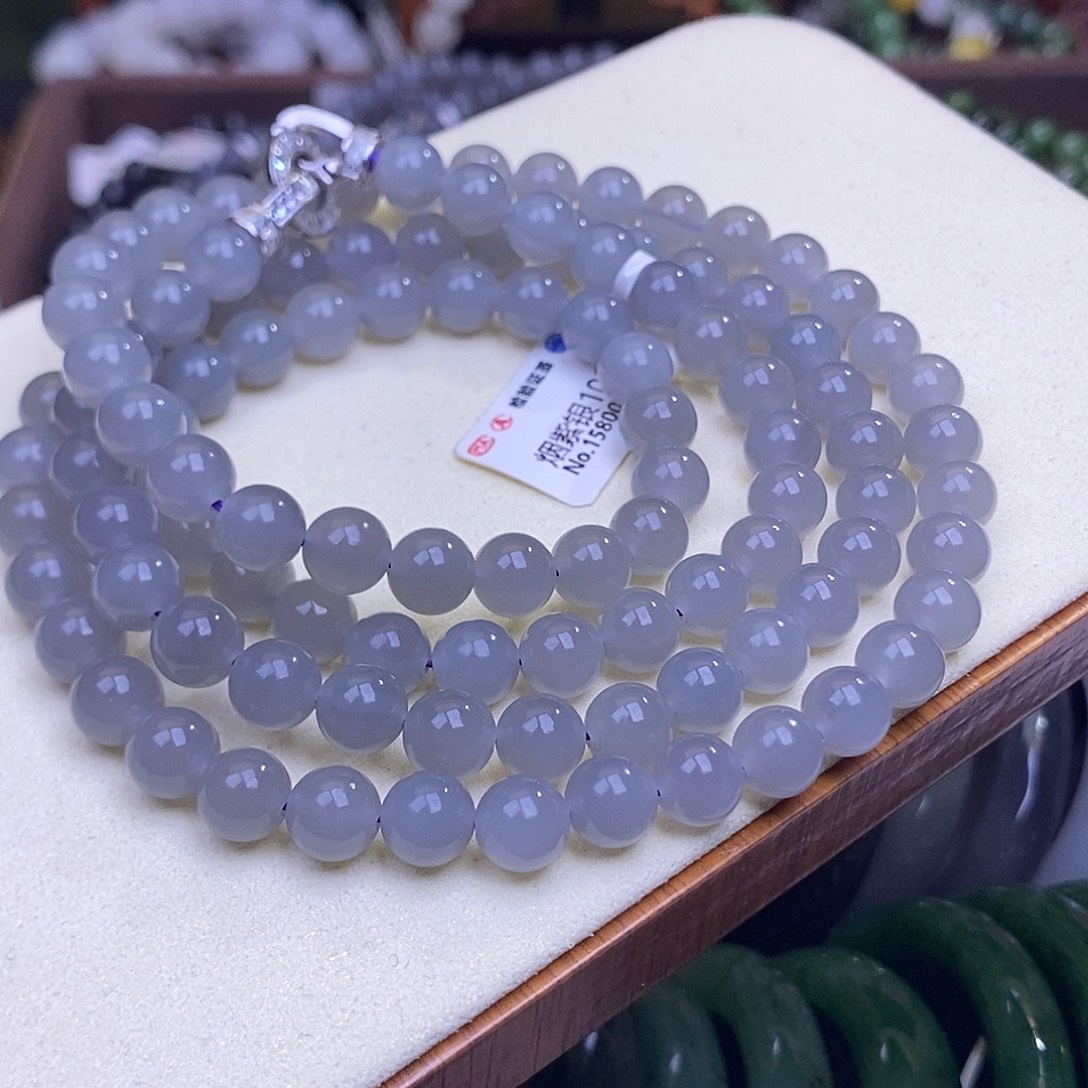 和田玉未镶嵌颈饰浓烟紫老矿料108卡8mm