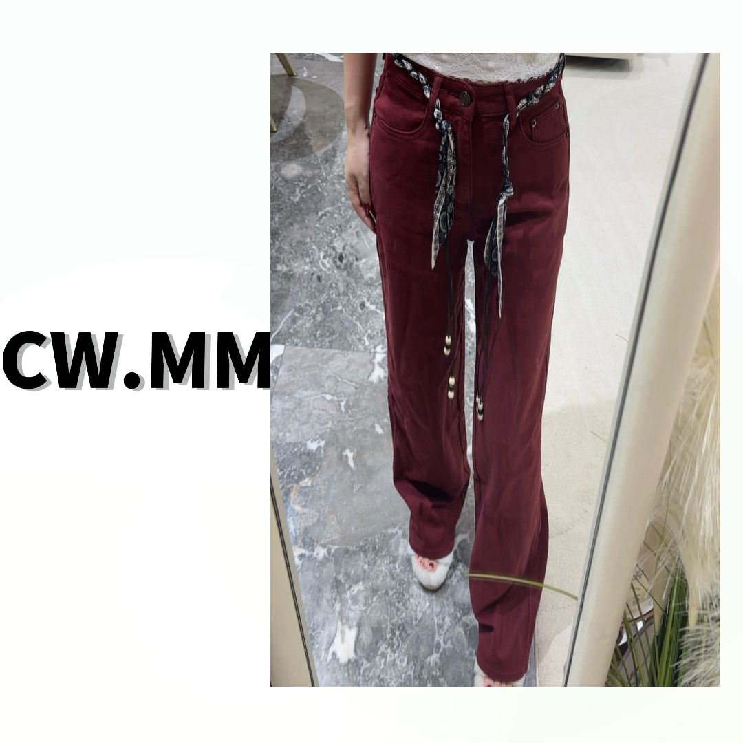 --CW.MM 【巴黎街头】安哥拉红-红色高腰百搭显瘦洋气直筒牛仔裤