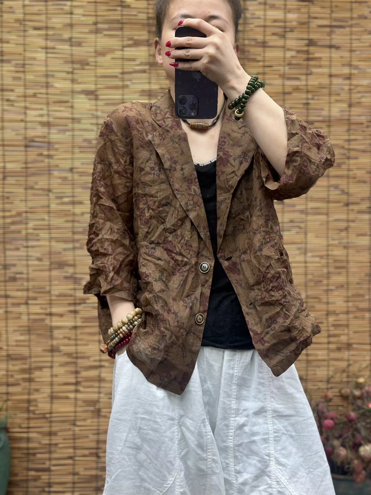 HY    咖底印花苎麻西装