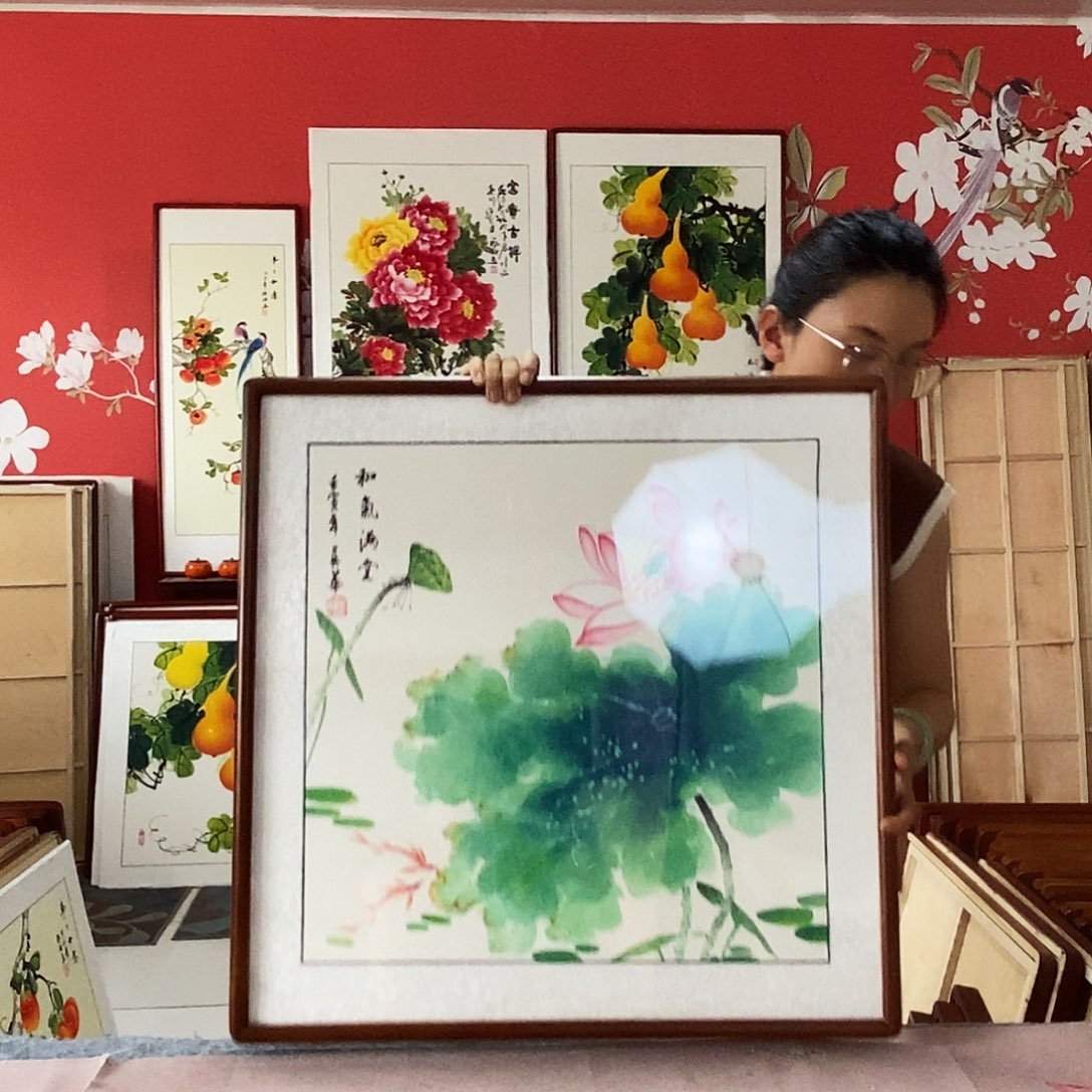 国画手写手绘带框包邮62✖️62国画作品