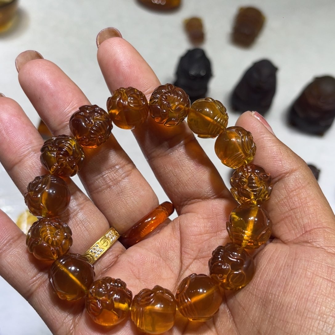 未镶嵌琥珀手链佛头手串
