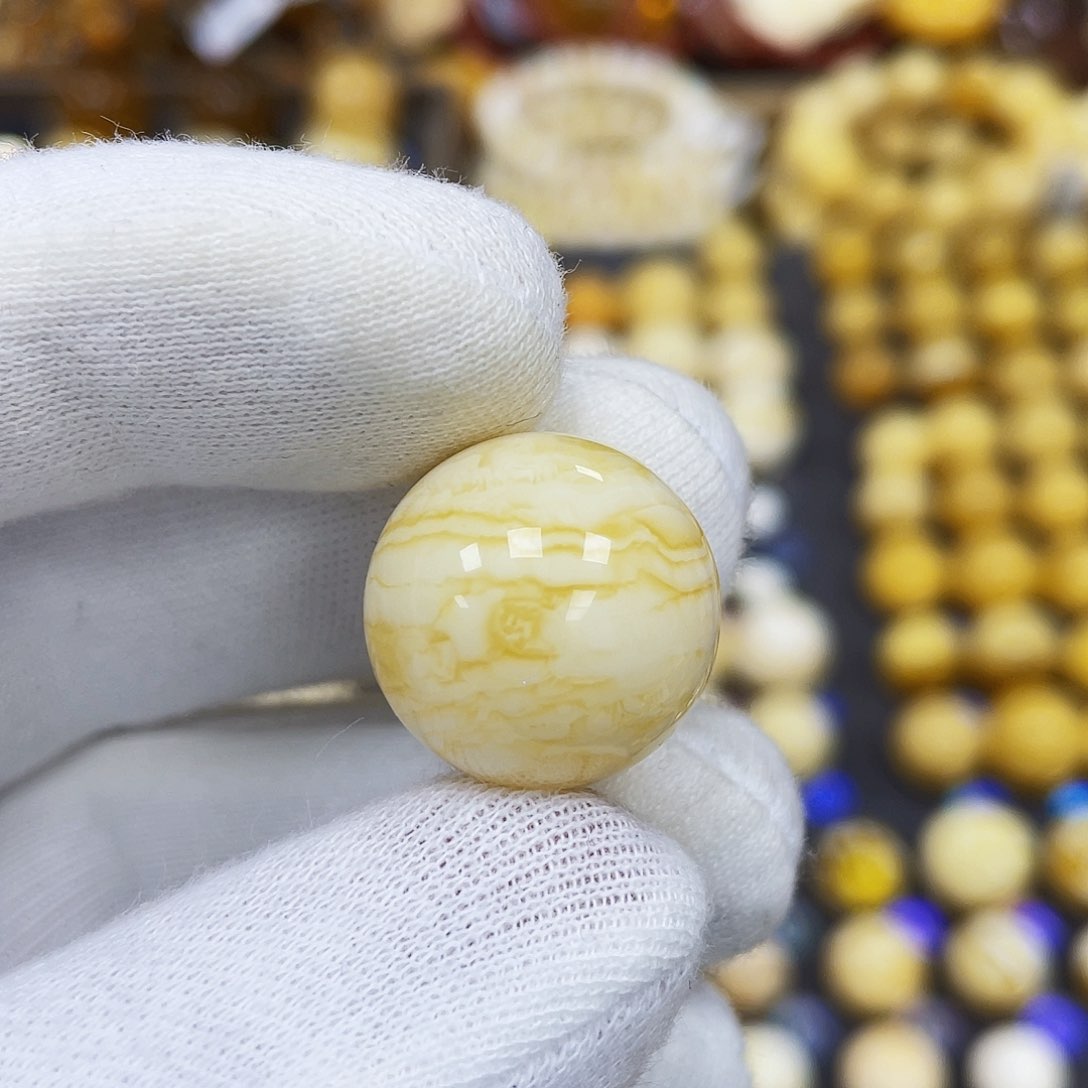 蜜蜡珠宝奇石未镶嵌清**酒18.4mm金丝虎皮蜡｜圆珠