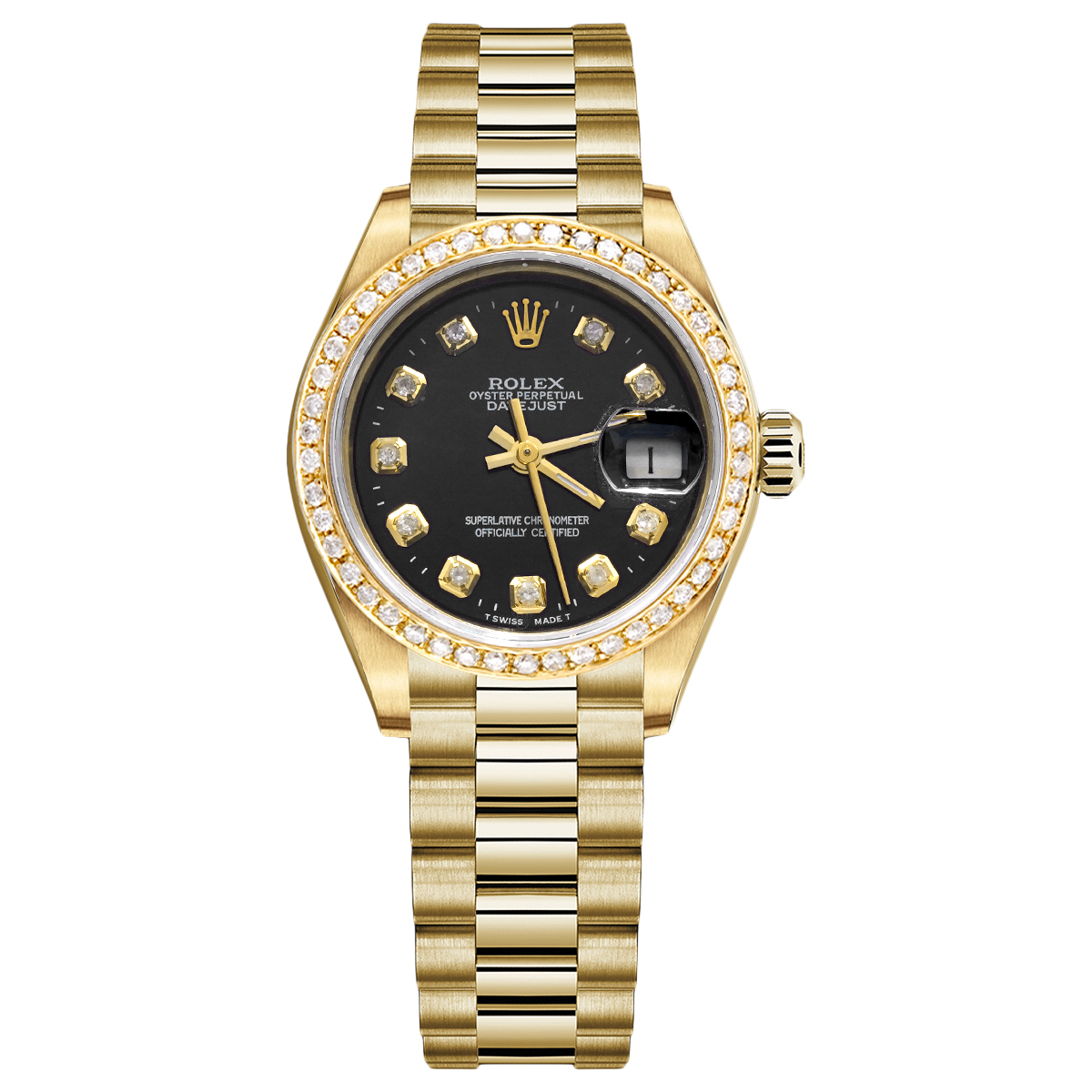 99新 Rolex/劳力士 女装日志型系列69178黑盘后钻腕表/WHT028536