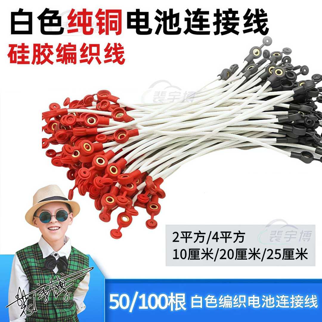 【50/100根】纯铜电动车电池连接线2/4平方10/20/24厘米加粗阻燃