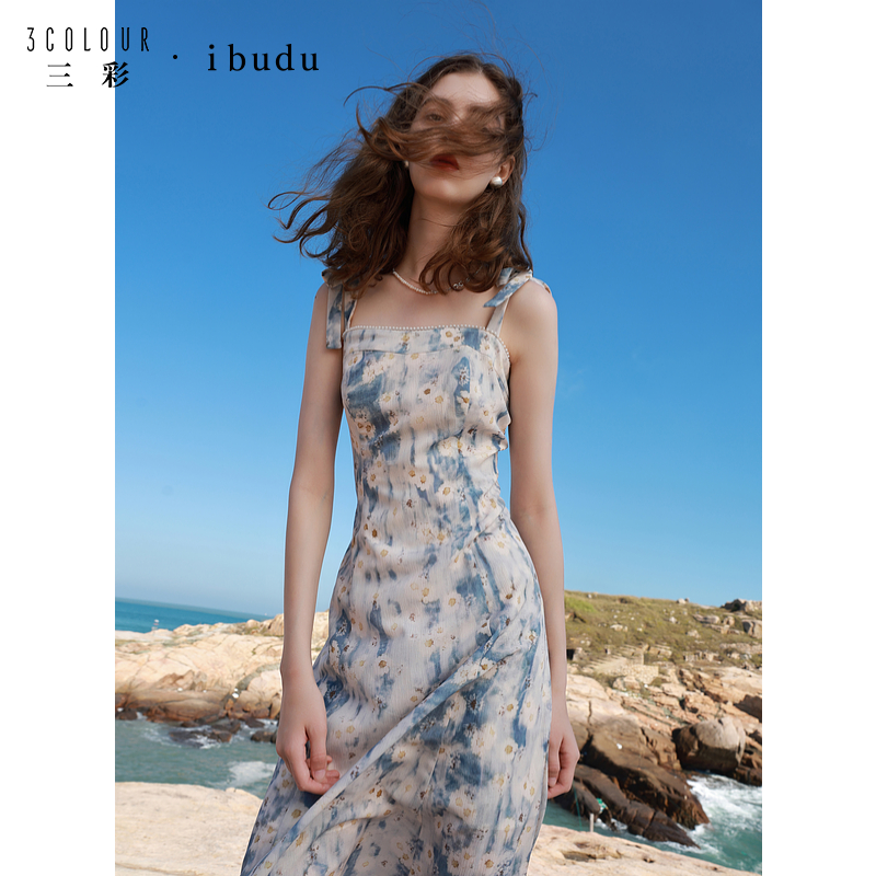 【芋总专属】三彩ibudu2025春季新款法式蝴蝶结吊带裙方领dbx