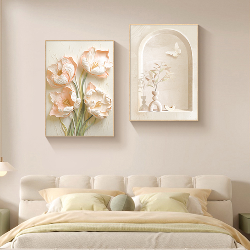 奶油风卧室小清新花卉主卧床头组合挂画餐厅卧室床头装饰画