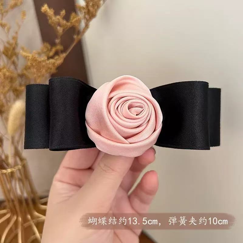 在逃公主韩系ins风温柔粉玫瑰蝴蝶结发夹弹簧夹优雅气质半抓发