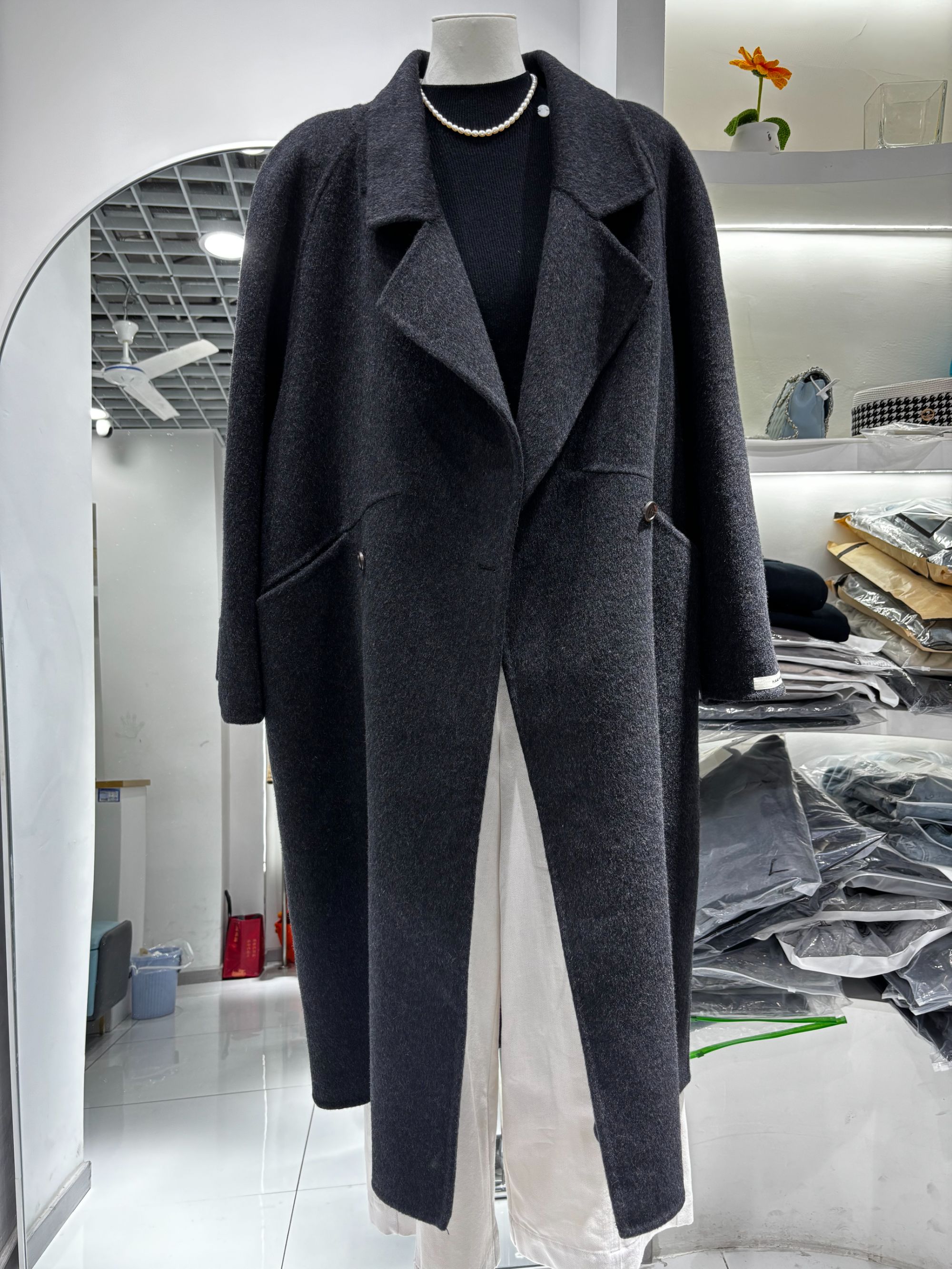 秋冬新款时尚简约双面羊毛大衣长款保暖小个子高级