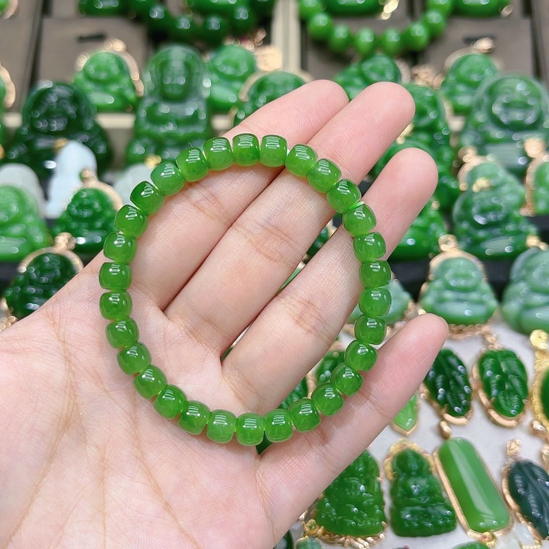 和田玉（碧玉）手串未镶嵌7m直切苹果绿单圈