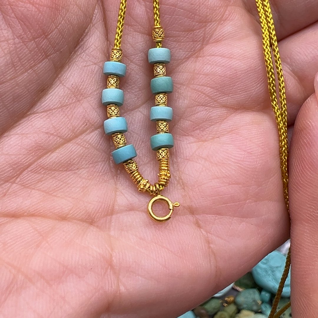 日***❥绿松石18K金镶嵌手链项链