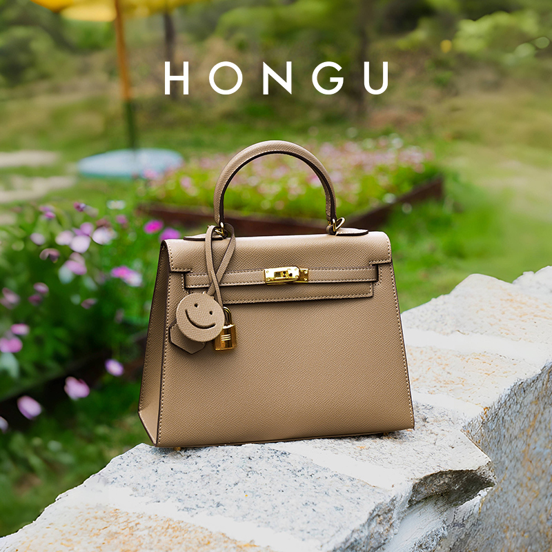 【大号】HONGU/红谷新款牛皮手提斜跨包时尚百搭轻奢凯莉包H5216737